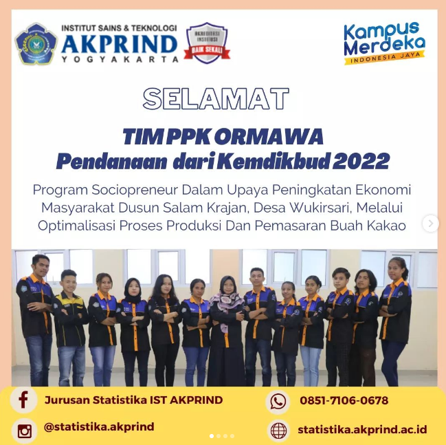 Tim PPK ORMAWA Himpunan Mahasiswa Statistika (HIMASTA) IST AKPRIND Yogyakarta Menerima Pendanaan dari Kemendikbud 2022